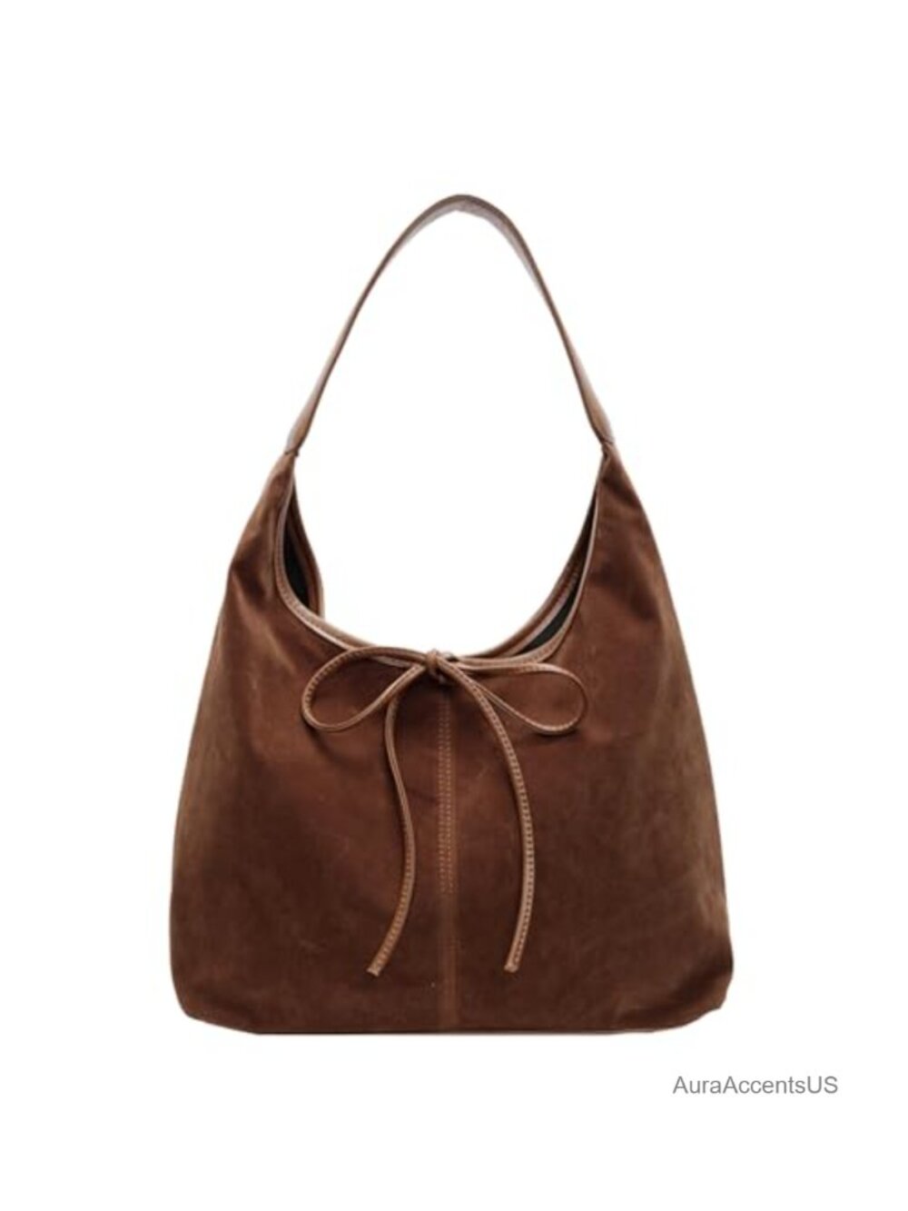 Faux Suede Tote Bag Women Hobo Slouchy Shoulder Purse Bow